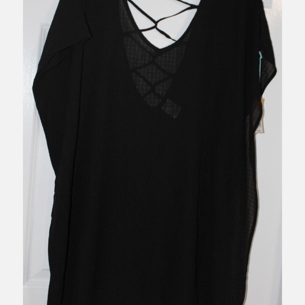 Black Crisscross Back Swim Cover Dress